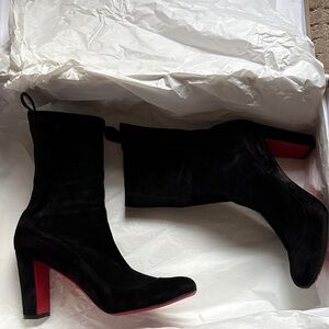 Christian Louboutin Suede Black Boots with Red Soles